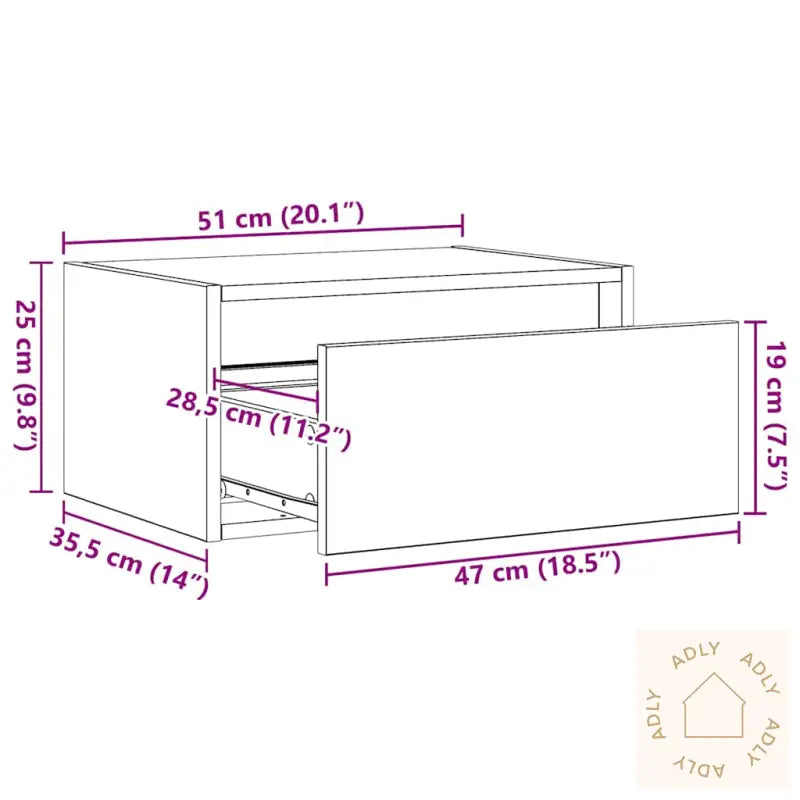Vegghengt Nattbord Med Led-Lys Betonggrå