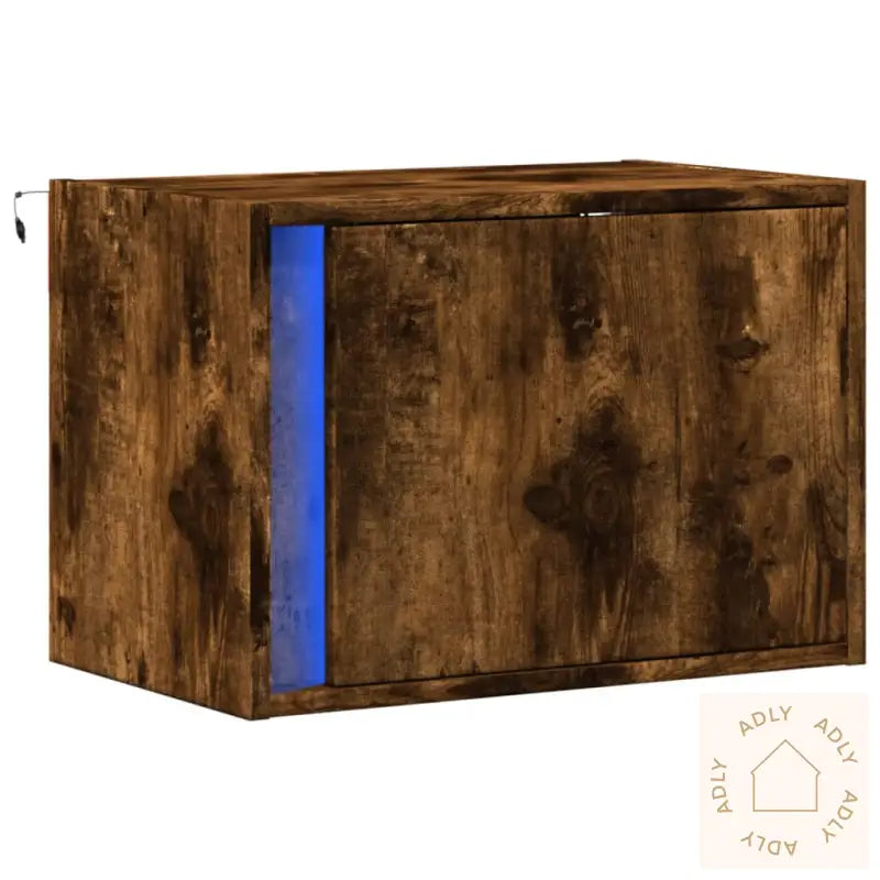 Vegghengt Nattbord Med Led-Lys Røkt Eik