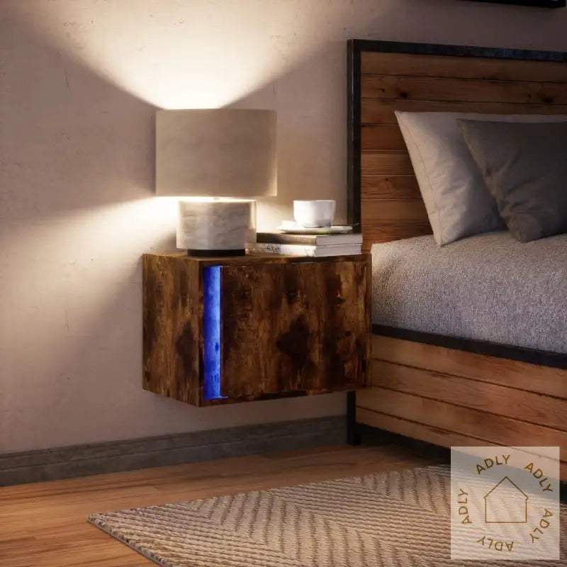 Vegghengt Nattbord Med Led-Lys Røkt Eik