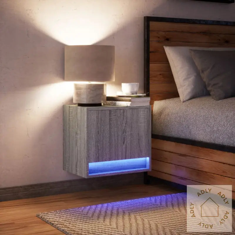 Vegghengt Nattbord Med Led-Lys Grå Sonoma