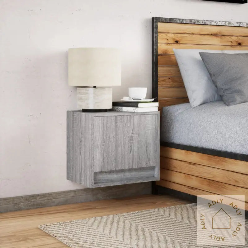 Vegghengt Nattbord Med Led-Lys Grå Sonoma