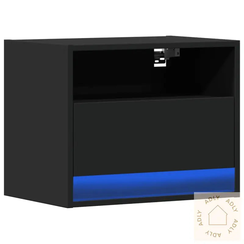 Vegghengt Nattbord Med Led-Lys Svart