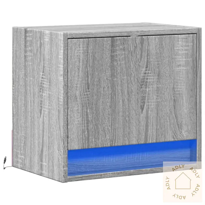 Vegghengt Nattbord Med Led-Lys Grå Sonoma