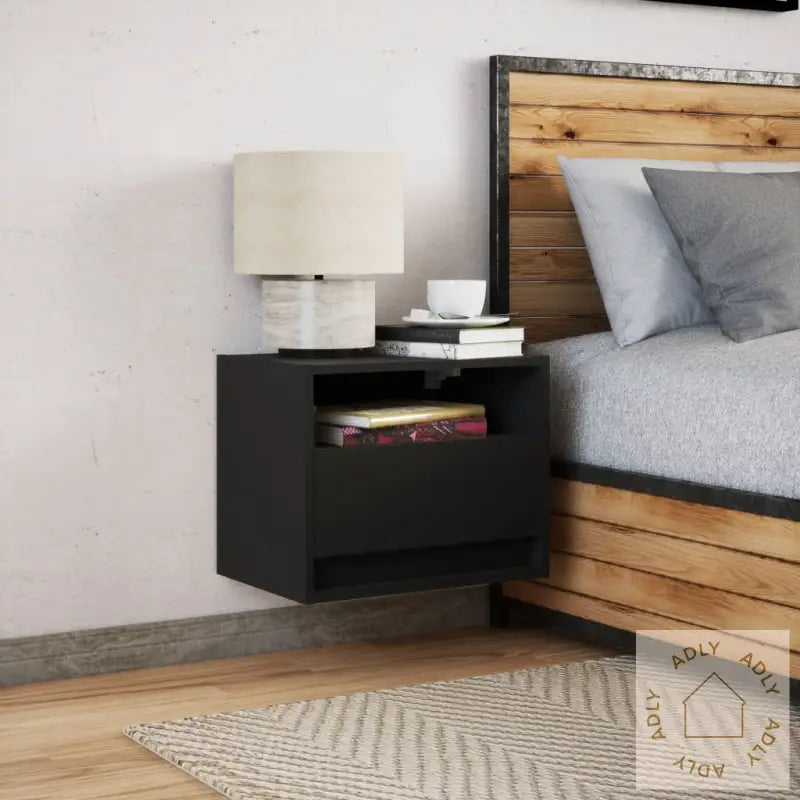 Vegghengt Nattbord Med Led-Lys Svart