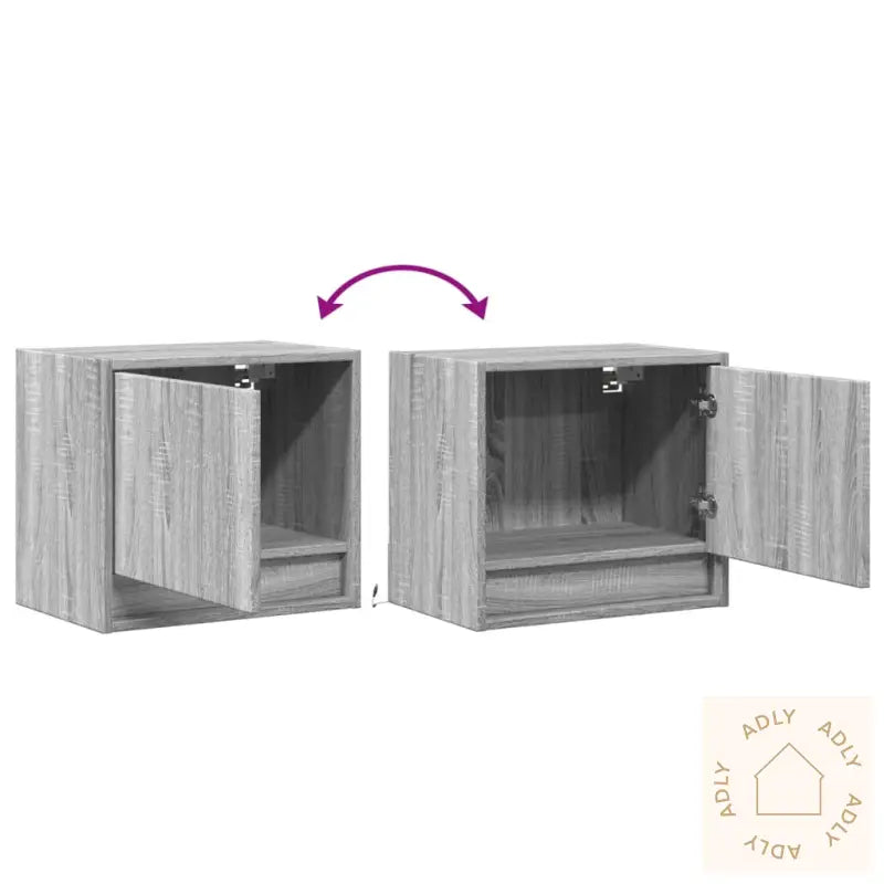 Vegghengt Nattbord Med Led-Lys Grå Sonoma