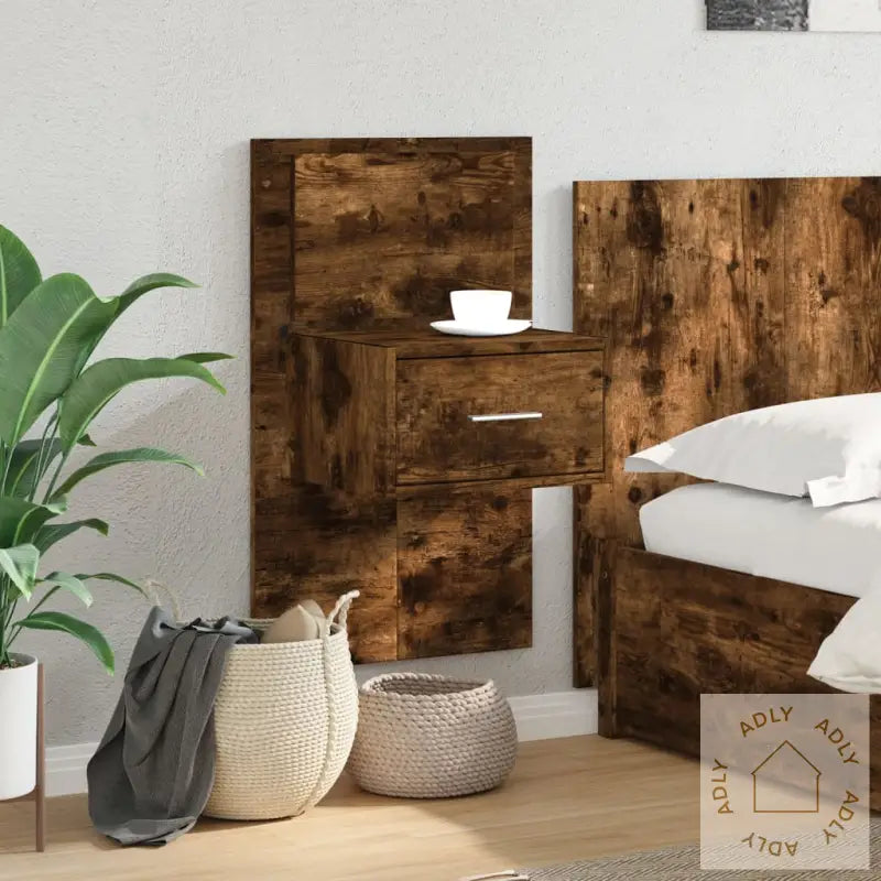 Vegghengt Nattbord Med Led-Lys Røkt Eik