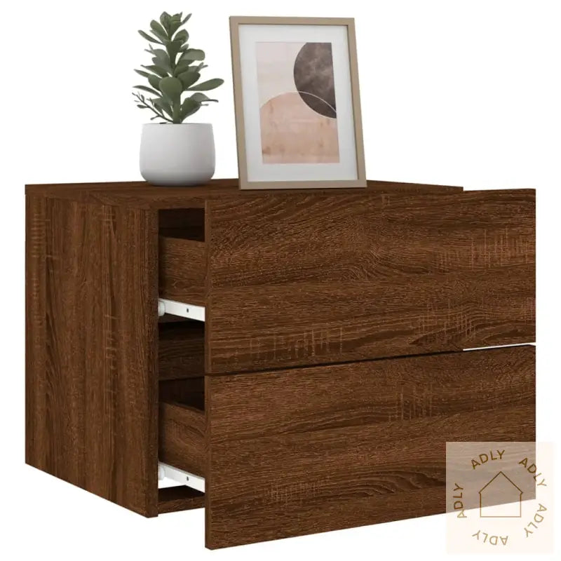 Vegghengte Nattbord Med Led-Lys 2 Stk Brun Eik