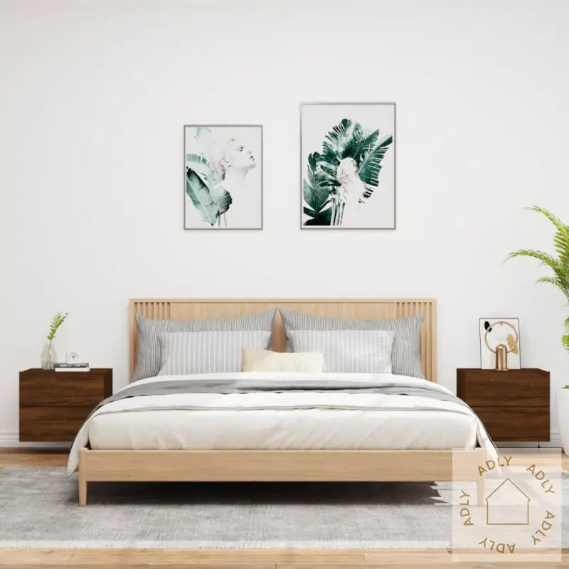 Vegghengte Nattbord Med Led-Lys 2 Stk Brun Eik