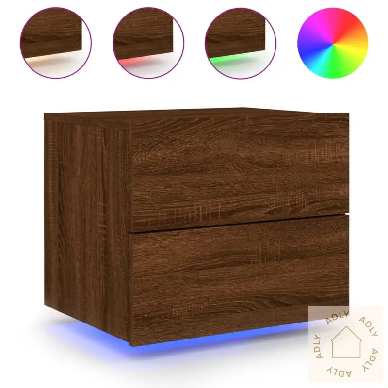 Vegghengte Nattbord Med Led-Lys 2 Stk Brun Eik