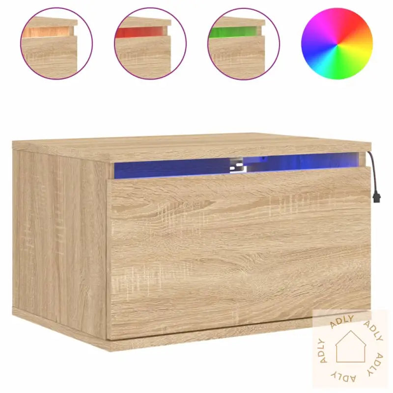 Vegghengte Nattbord Med Led-Lys 2 Stk Sonoma Eik