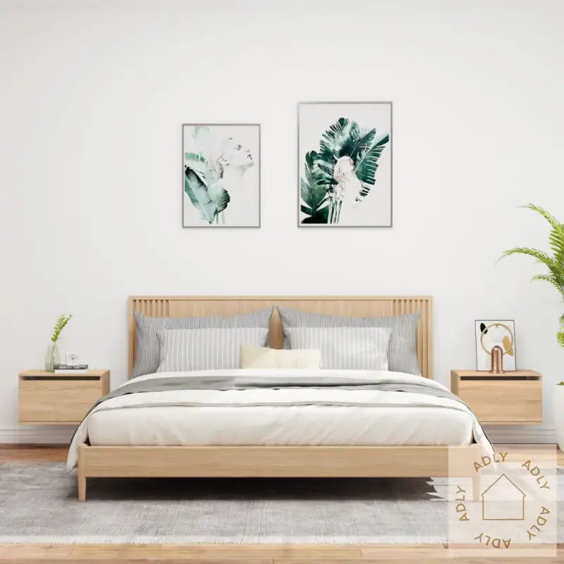 Vegghengte Nattbord Med Led-Lys 2 Stk Sonoma Eik