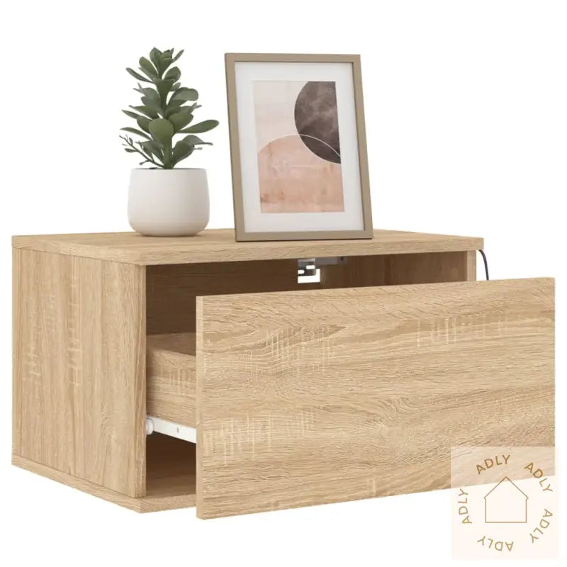 Vegghengte Nattbord Med Led-Lys 2 Stk Sonoma Eik