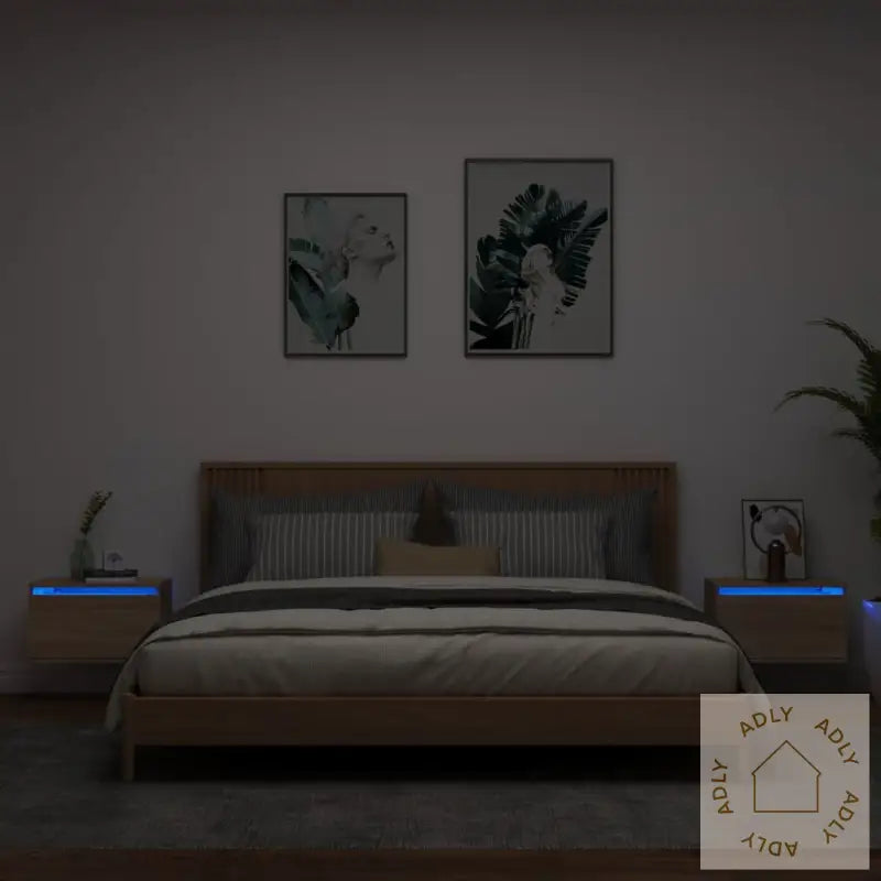 Vegghengte Nattbord Med Led-Lys 2 Stk Sonoma Eik