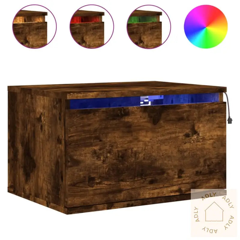 Vegghengte Nattbord Med Led-Lys 2 Stk Røkt Eik