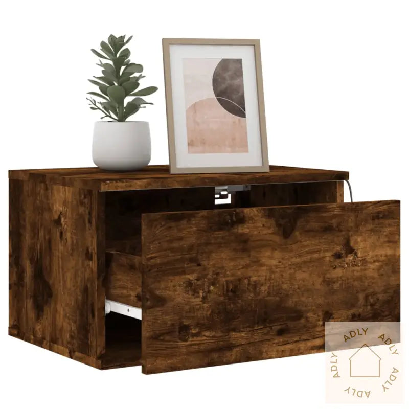 Vegghengte Nattbord Med Led-Lys 2 Stk Røkt Eik