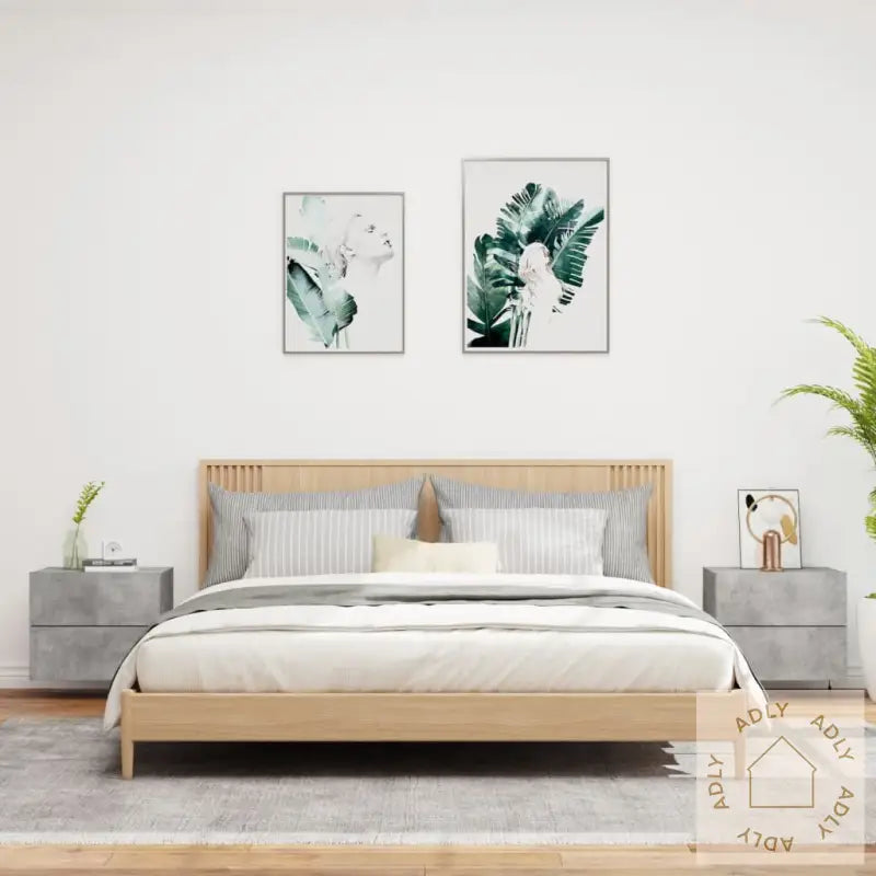 Vegghengte Nattbord Med Led-Lys 2 Stk Betonggrå