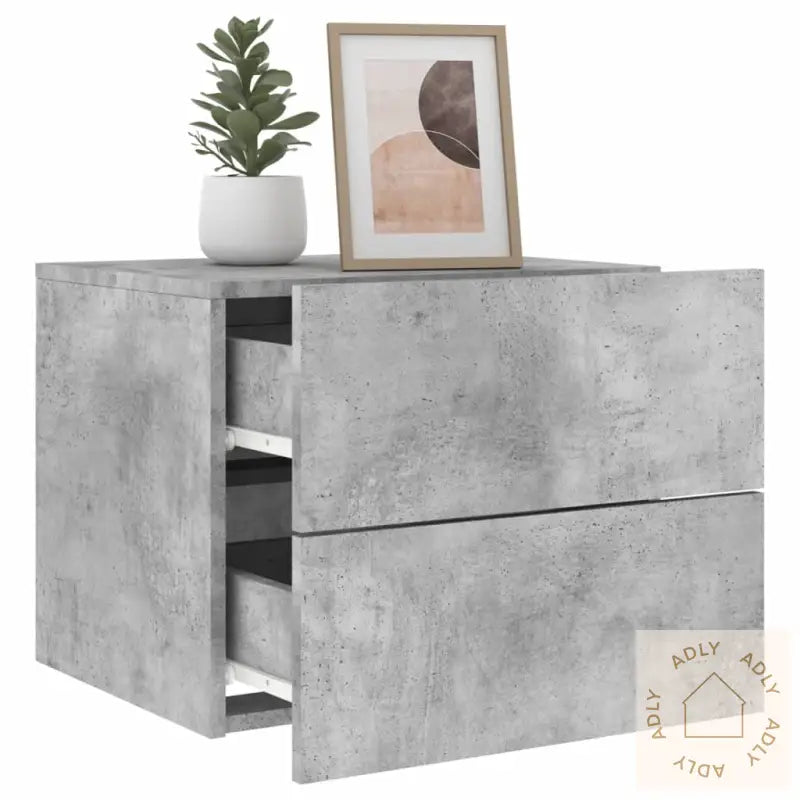 Vegghengte Nattbord Med Led-Lys 2 Stk Betonggrå