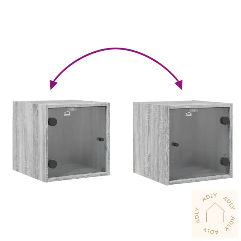 Nattbord Med Glassdører 2 Stk Grå Sonoma 35X37X35 Cm