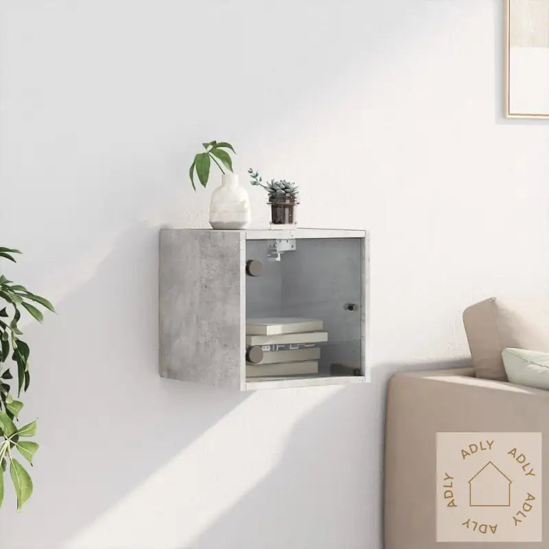 Nattbord Med Glassdører Betonggrå 35X37X35 Cm