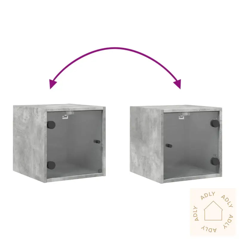 Nattbord Med Glassdører Betonggrå 35X37X35 Cm