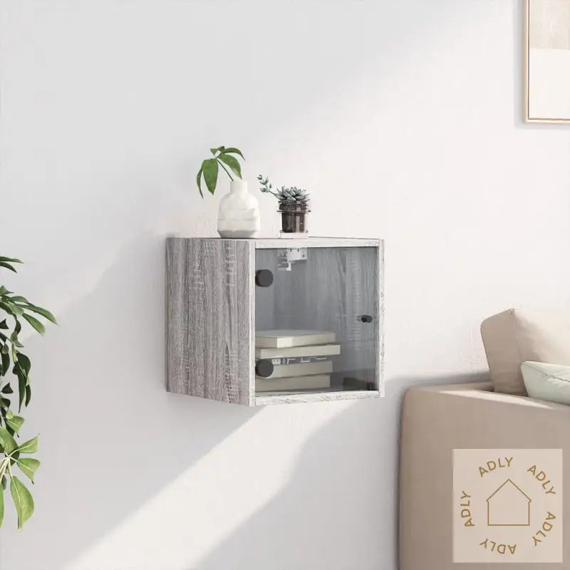 Nattbord Med Glassdører 2 Stk Grå Sonoma 35X37X35 Cm