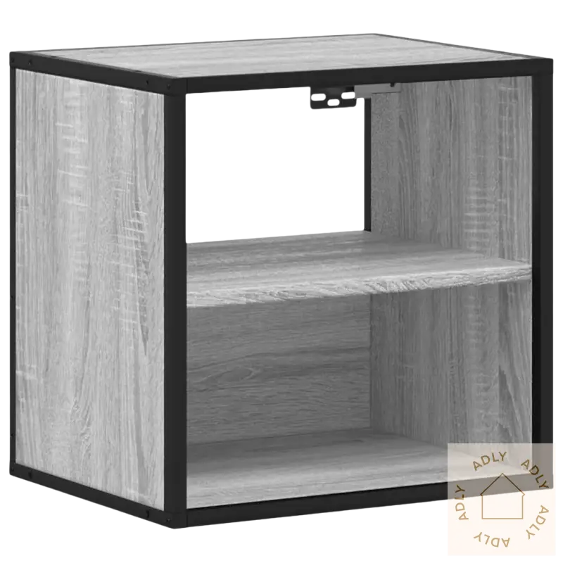 Gray wood-look cube shelf for vegghengt nattbord, praktisk oppbevaring og annet nødvendig