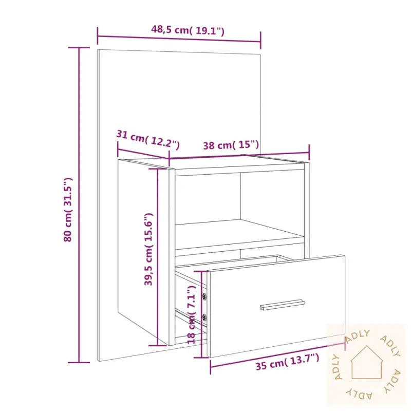 Veggmontert Nattbord Grå Sonoma