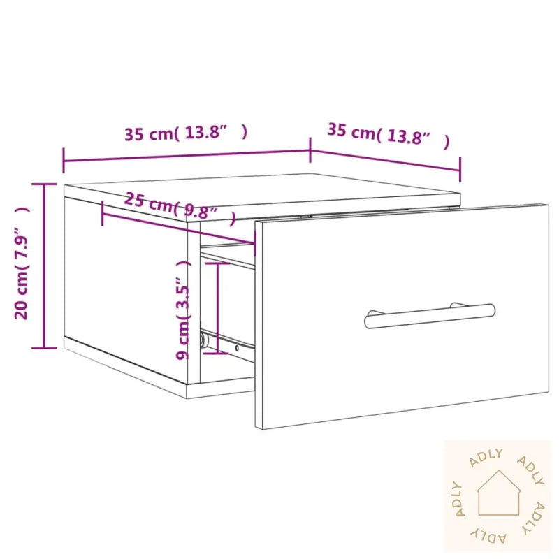 Veggmontert Nattbord Grå Sonoma 35X35X20 Cm