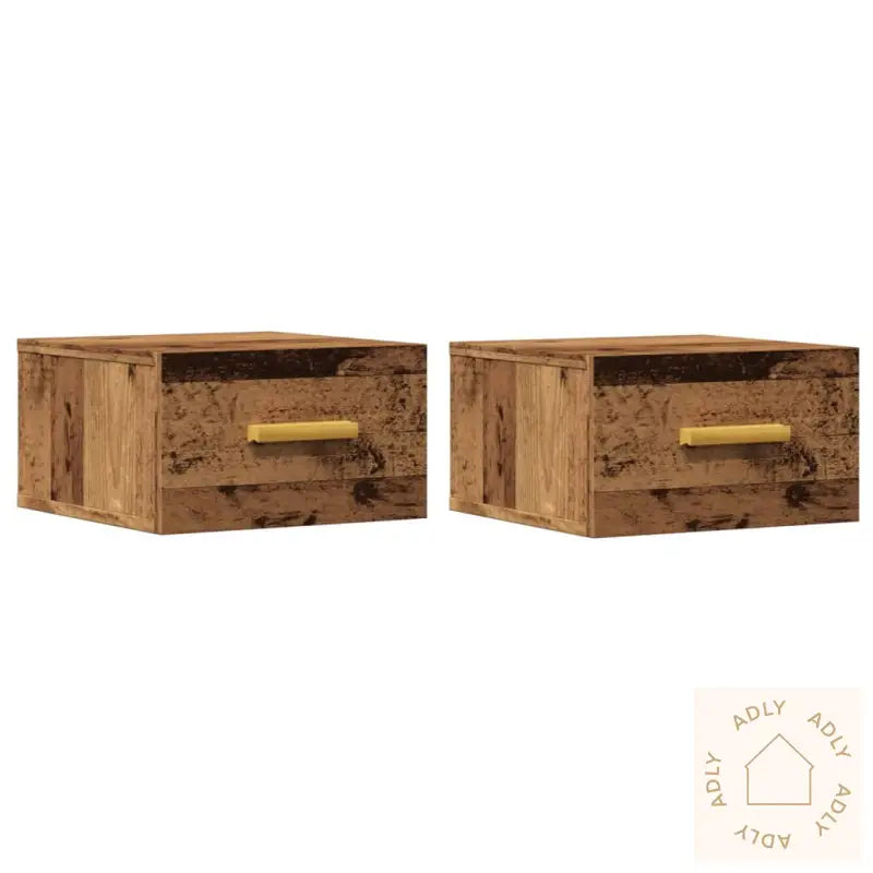 Veggmonterte Nattbord 2 Stk Gammelt Tre 35X35X20 Cm