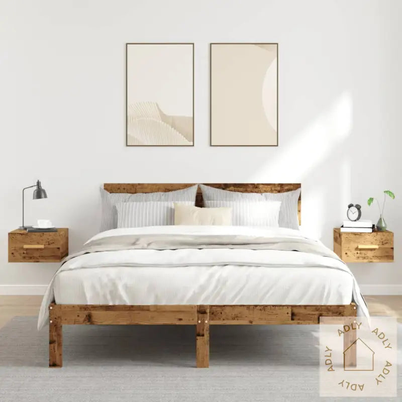 Veggmonterte Nattbord 2 Stk Gammelt Tre 35X35X20 Cm