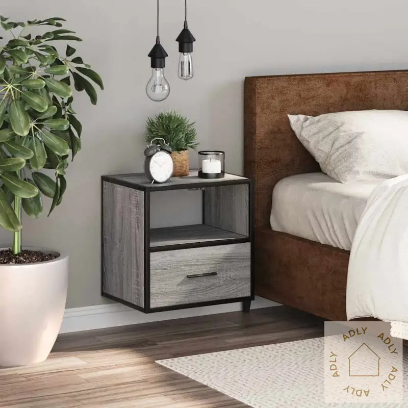 Veggmontert Nattbord Grå Sonoma 40X31X39,5 Cm