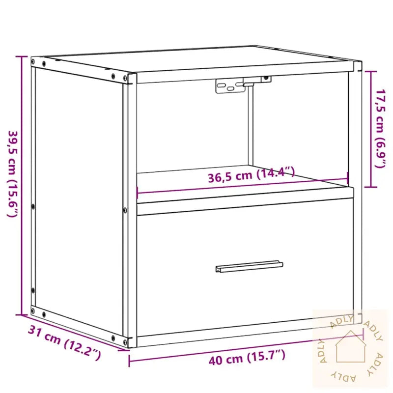 Veggmontert Nattbord Grå Sonoma 40X31X39,5 Cm