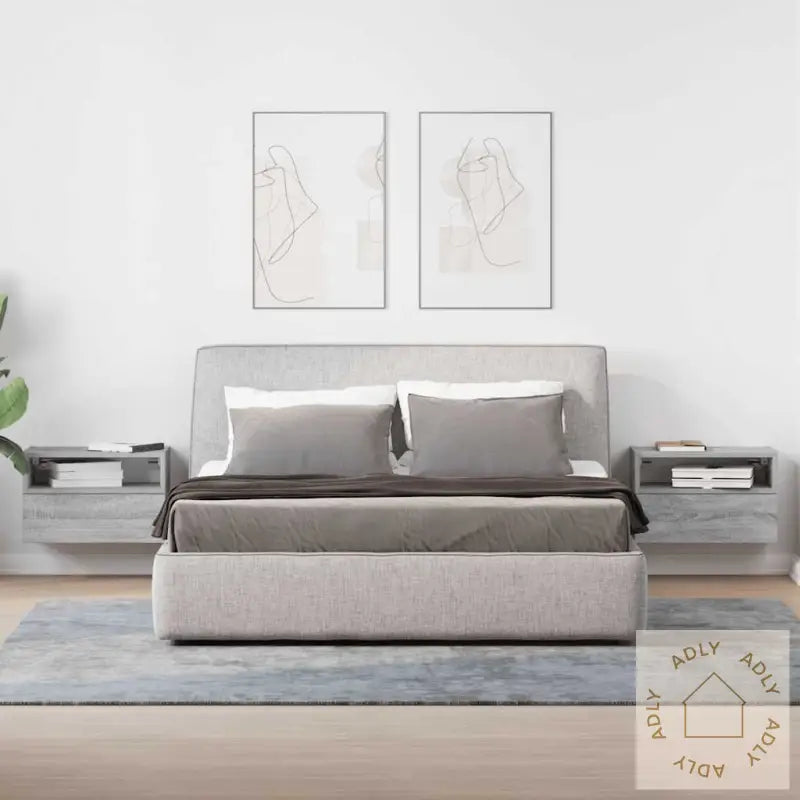 Veggmonterte Nattbord 2 Stk Grå Sonoma 45X26X28,5 Cm