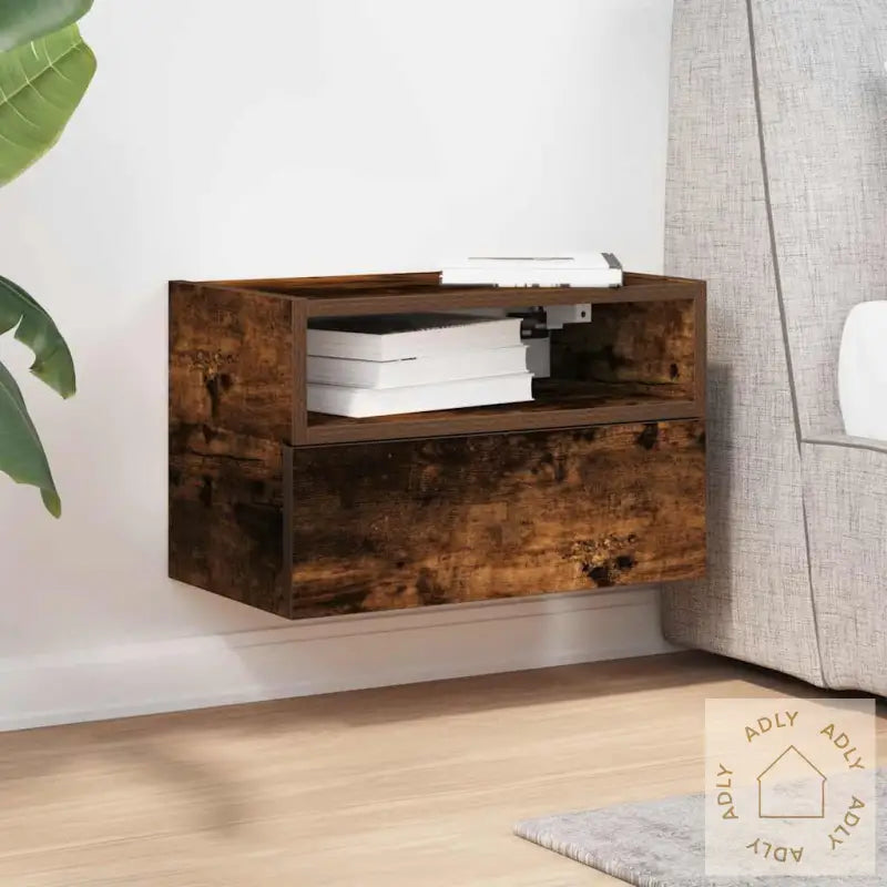 Veggmontert Nattbord Røkt Eik 45X26X28,5 Cm