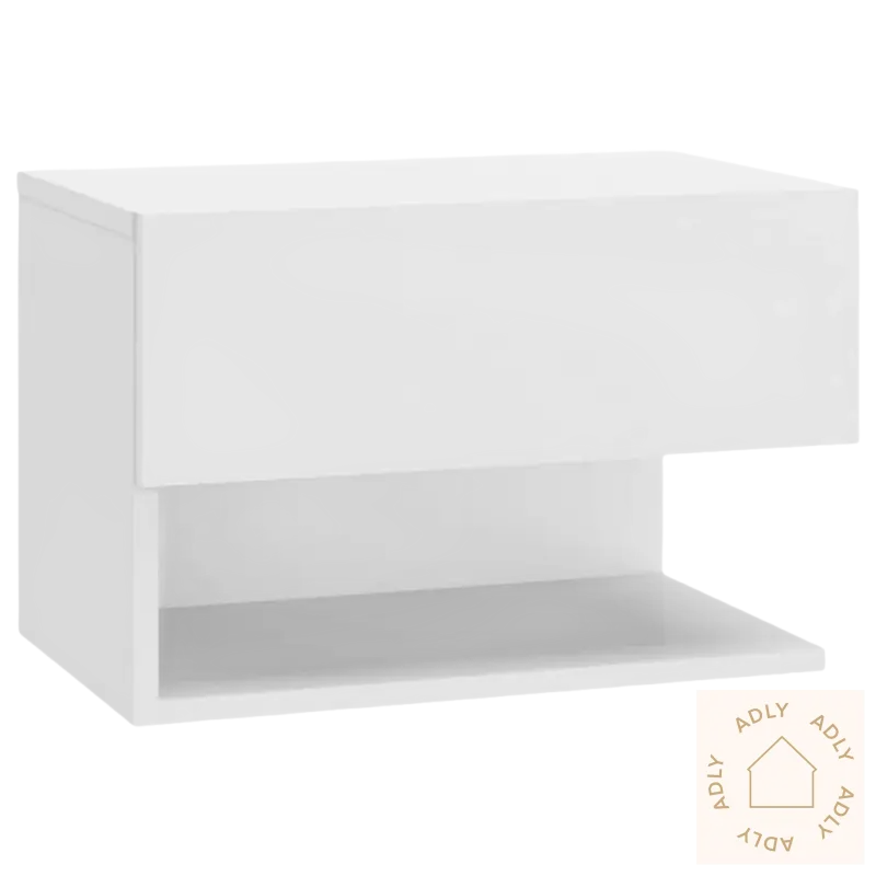 Hvitt vegghengt nattbord moderne og plassbesparende for daglig bruk