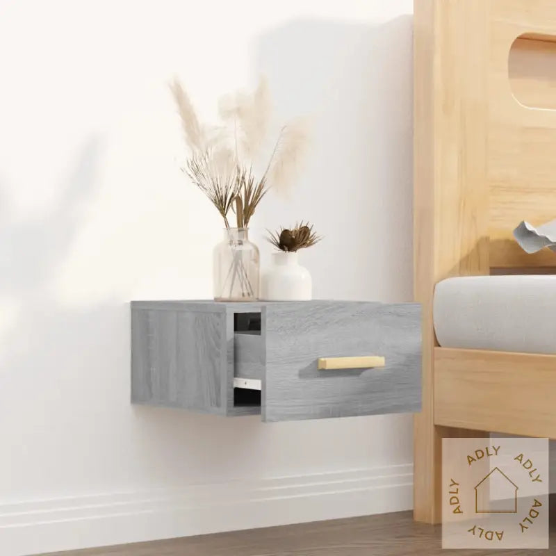 Veggmontert Nattbord Grå Sonoma 35X35X20 Cm