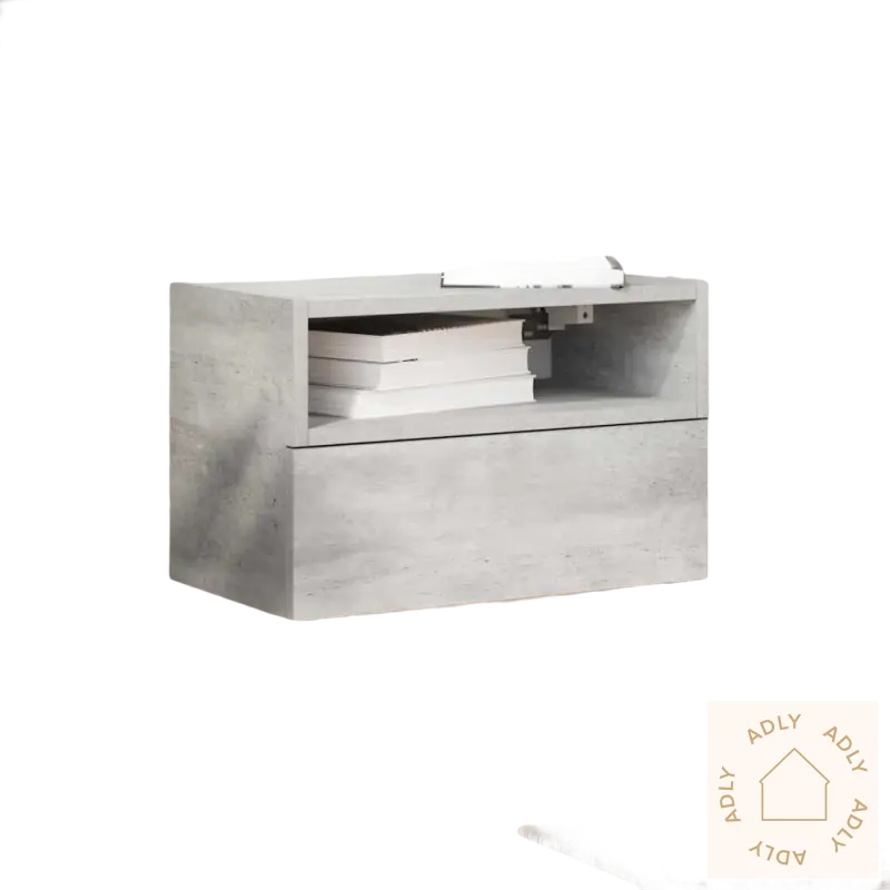 Gray floating nattbord med skuff for soverommet, vegghengt nattbord praktisk og stilig