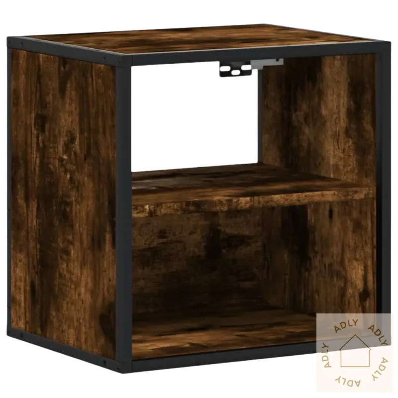 Vegghengt nattbord praktiske med trekasse og metallramme for et ryddig soverom