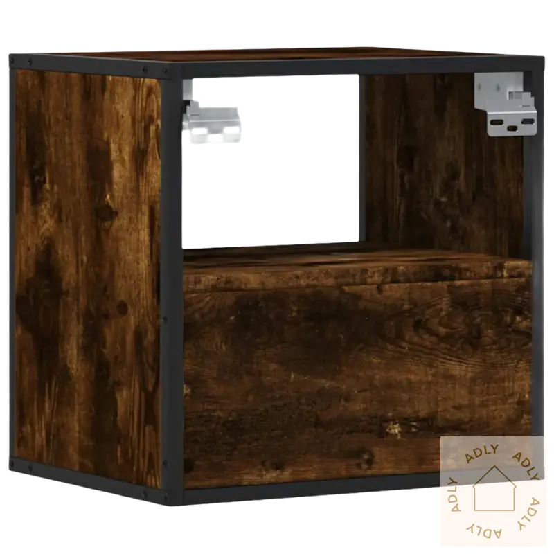 Brun vegghengt nattbord praktiske og nødvendig for et ryddig soverom