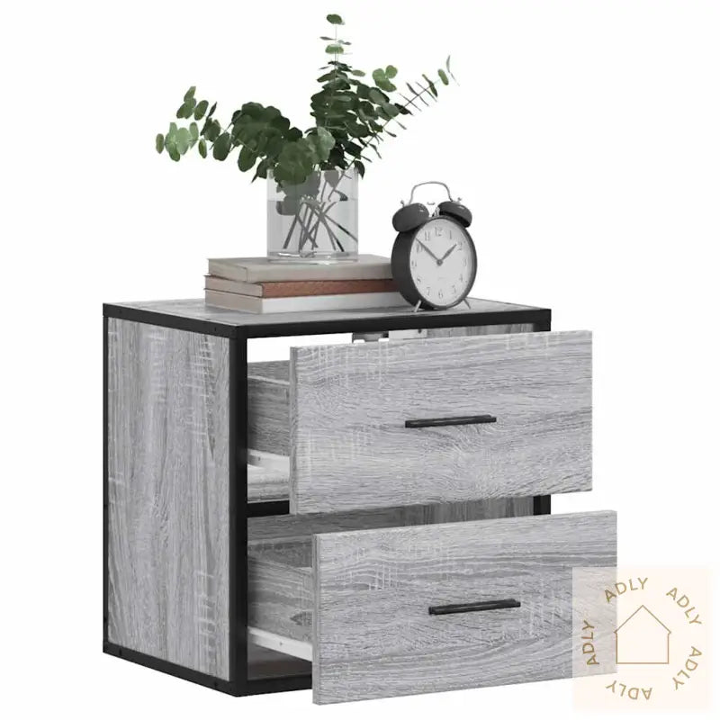 Veggmonterte Nattbord 2 Stk Grå Sonoma 40X31X39,5 Cm