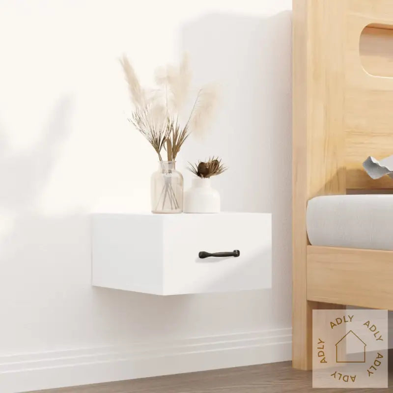 Veggmontert Nattbord 2 Stk Høyglans Hvit 35X35X20 Cm