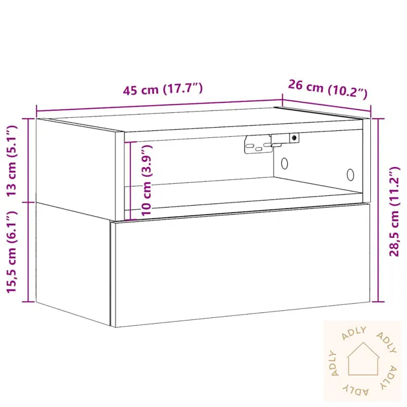 Veggmontert Nattbord Svart 45X26X28,5 Cm