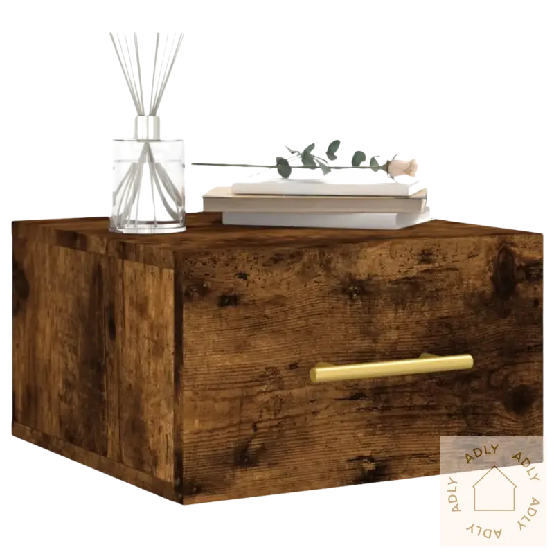 Brunt vegghengt nattbord slitesterkt med skuff for moderne soverom