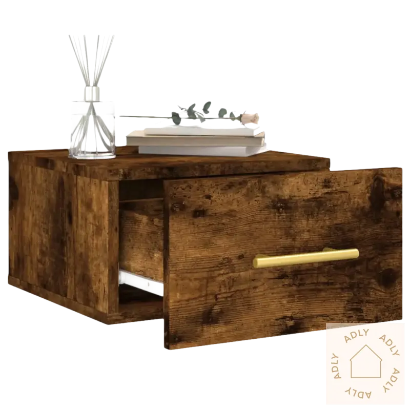 Vegghengt nattbord slitesterkt med åpen skuff, perfekt for soverommet