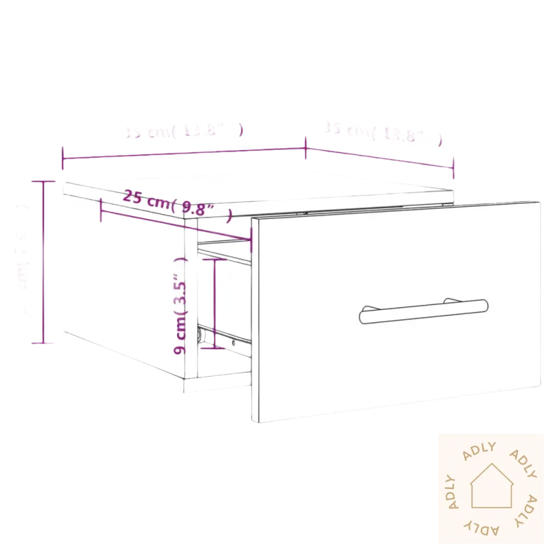 Dimensjonert vegghengt nattbord med skuffer, slitesterkt og moderne for soverommet