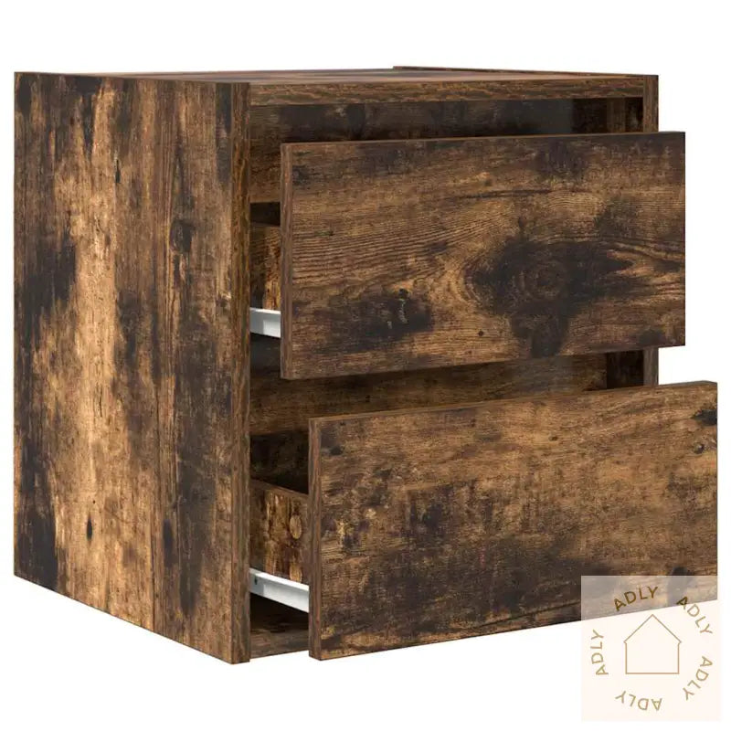 Veggmonterte Nattbord 2 Stk Røkt Eik 38X34X40 Cm