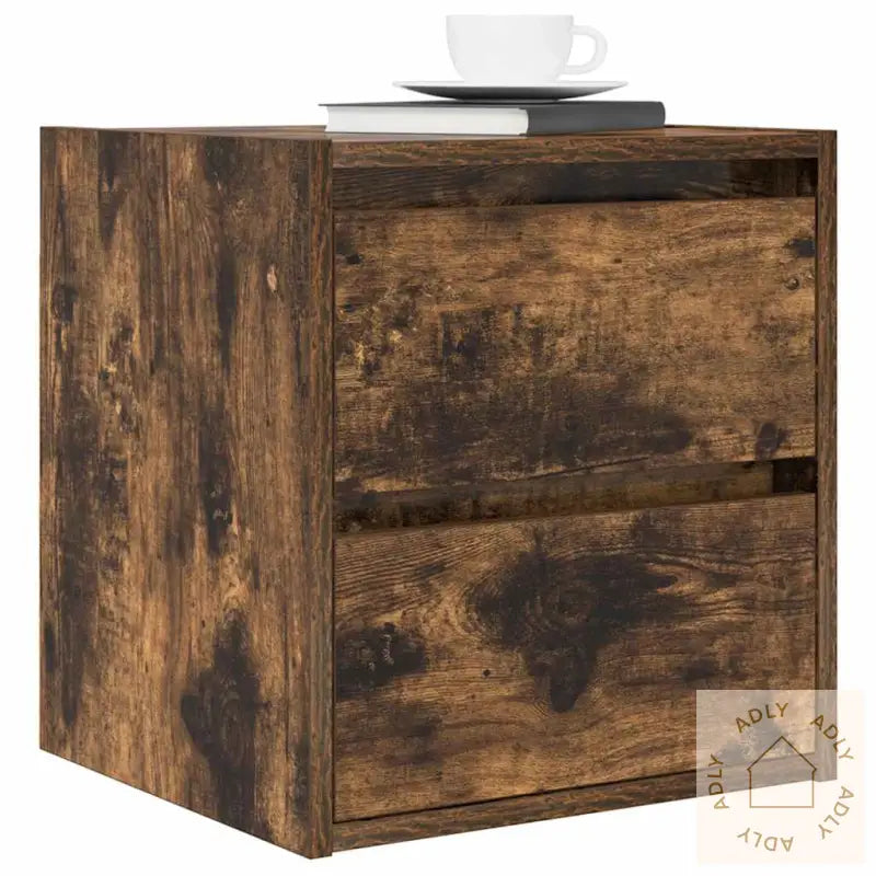 Veggmonterte Nattbord 2 Stk Røkt Eik 38X34X40 Cm