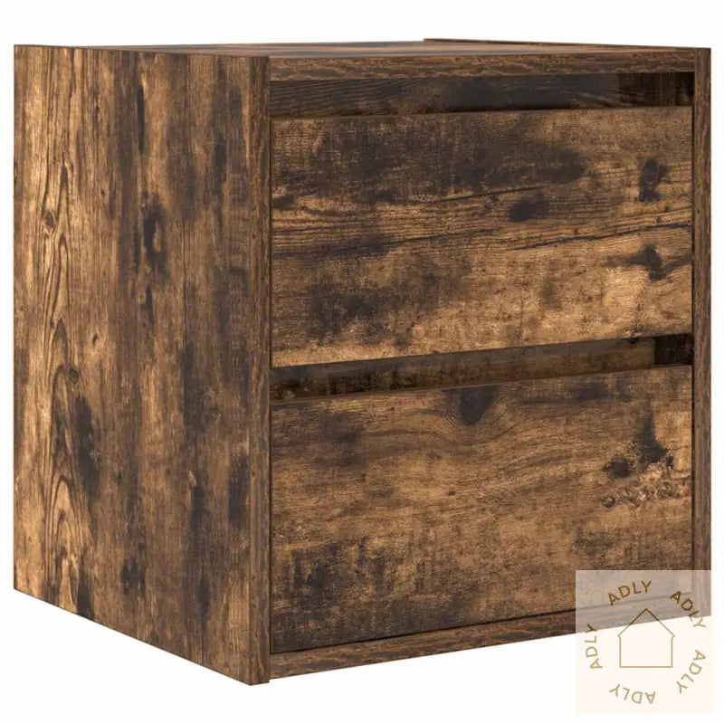 Veggmonterte Nattbord 2 Stk Røkt Eik 38X34X40 Cm