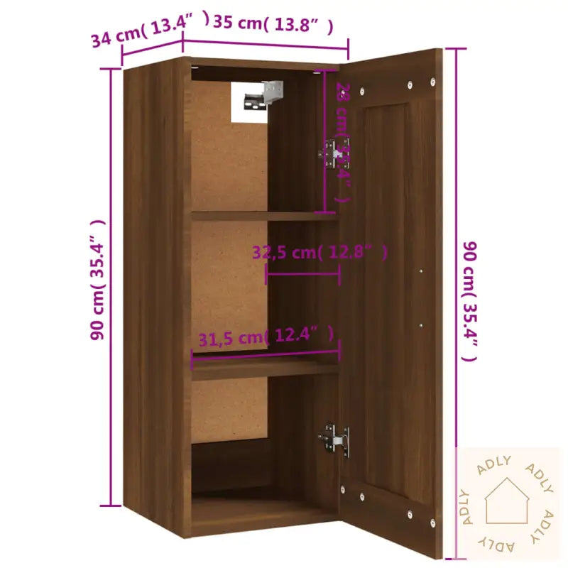 Vegghengt Skap Brun Eik 35X34X90 Cm Konstruert Tre