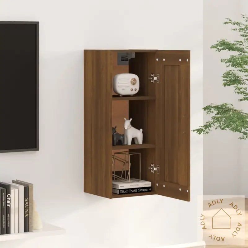 Vegghengt Skap Brun Eik 35X34X90 Cm Konstruert Tre